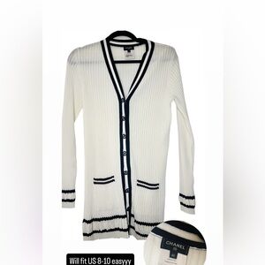 Chanel white and black long cardigan